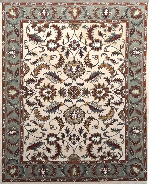  Liona Traditional Floral Beige Wool Handmade Persian Carpet 8' x 10'
