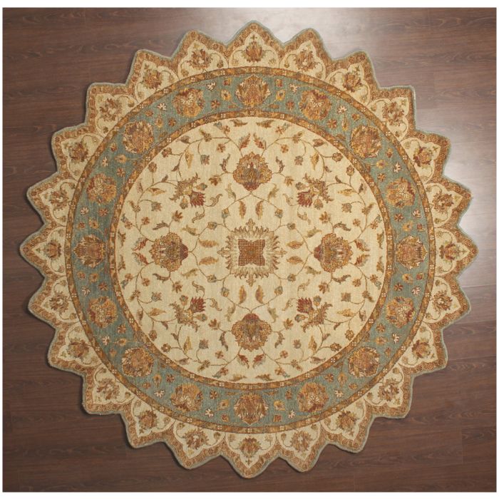 Rugsville Ziegler Beige Light  Blue Wool Square 10429 8x8 Rug