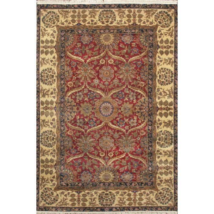 Rugsville Agra Maroon Beige Wool 10444 6x9 Rug