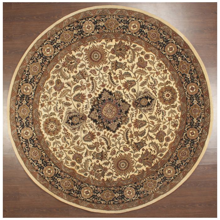 Rugsville Agra Old Styles Beige Black Wool 10468 8x8 Rug