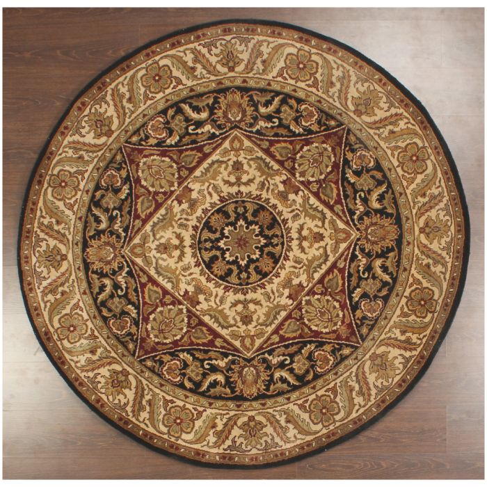 Rugsville Agra Unique Styles Black Beige Wool 10478 6x6 Rug