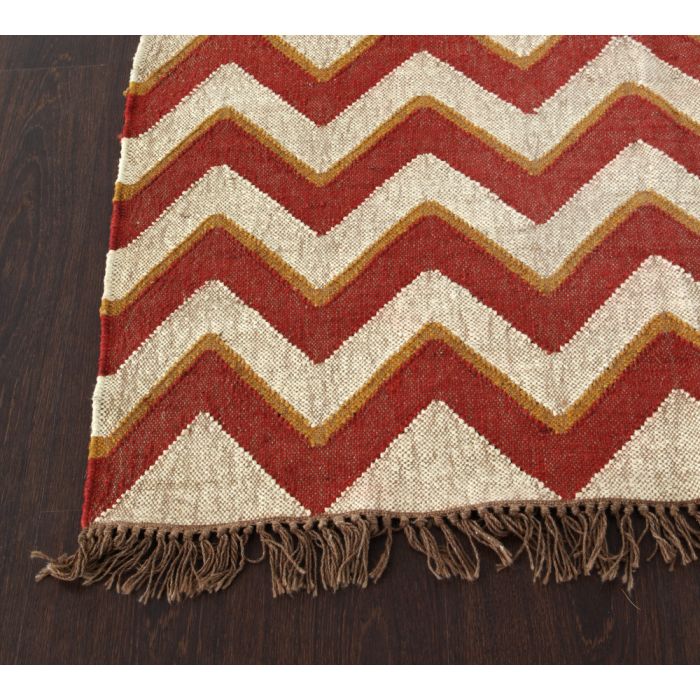 Rugsville Chevron Handmade Jute Red Dhurrie Rug  4x6 