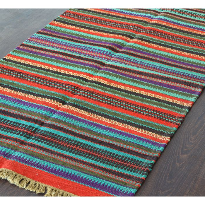 Rugsville Dhurrie Southwestern Strips Multi Cotton Handmade 13723 3x4 Rug