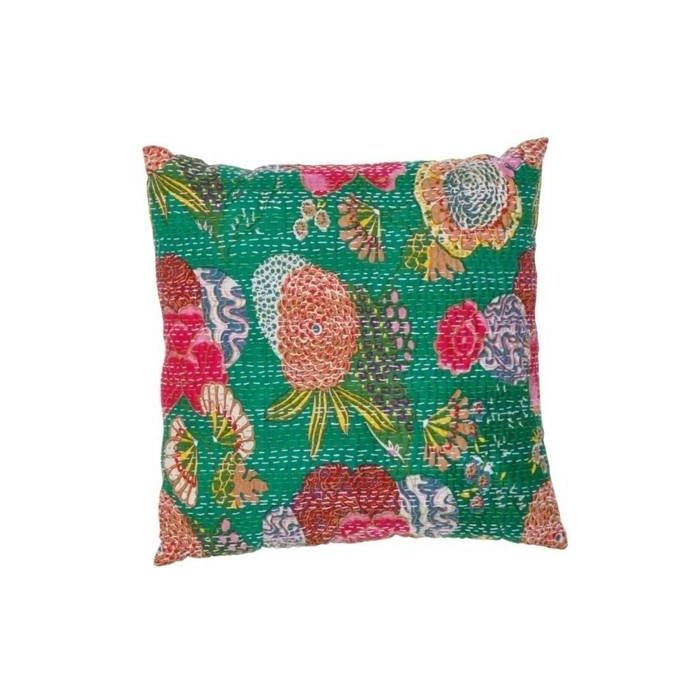 Rugsville Ethnic Kantha Floral Green Cushion cover 41114