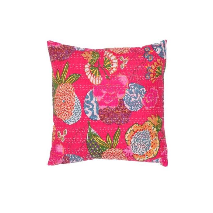 Rugsville Ethnic Kantha Floral Pink Cushion cover 41110