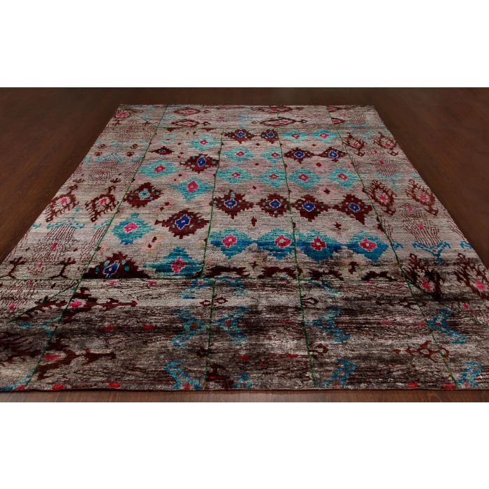 Rugsville Ikat Gray Sari Silk 30006 8x11 Rug