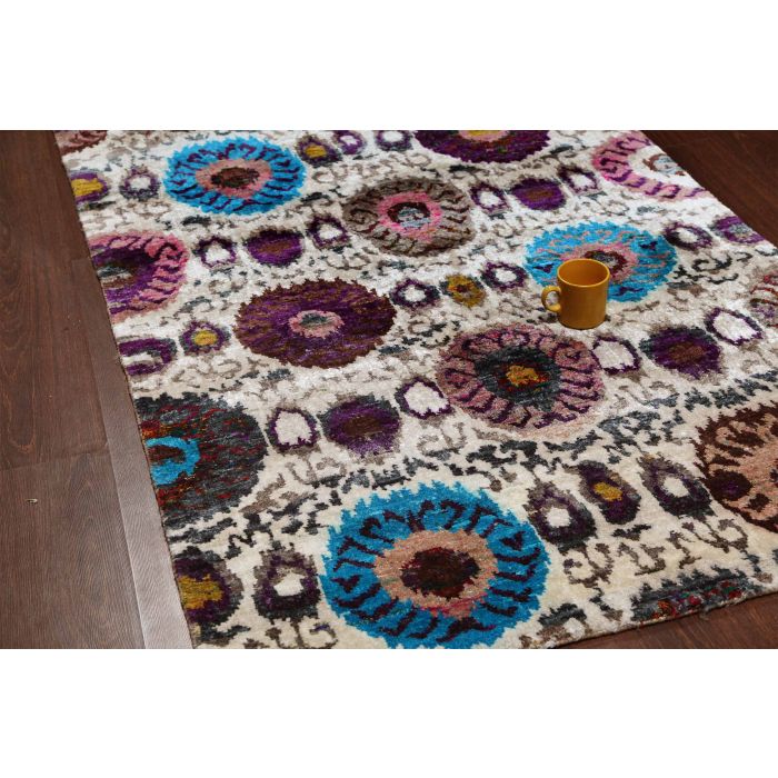 Rugsville Ikat Ivory Sari Silk  30003 4x6 Rug