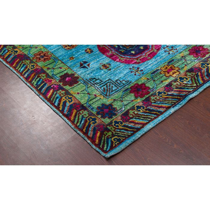 Rugsville Ikat Light Blue Sari Silk 30004 6x9 Rug