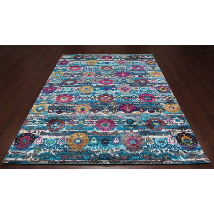 Rugsville Ikat Light Blue Sari Silk 30008 6x9 Rug