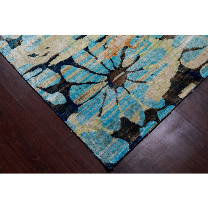 Rugsville Ikat Light Blue Sari Silk 30009 9x12 Rug