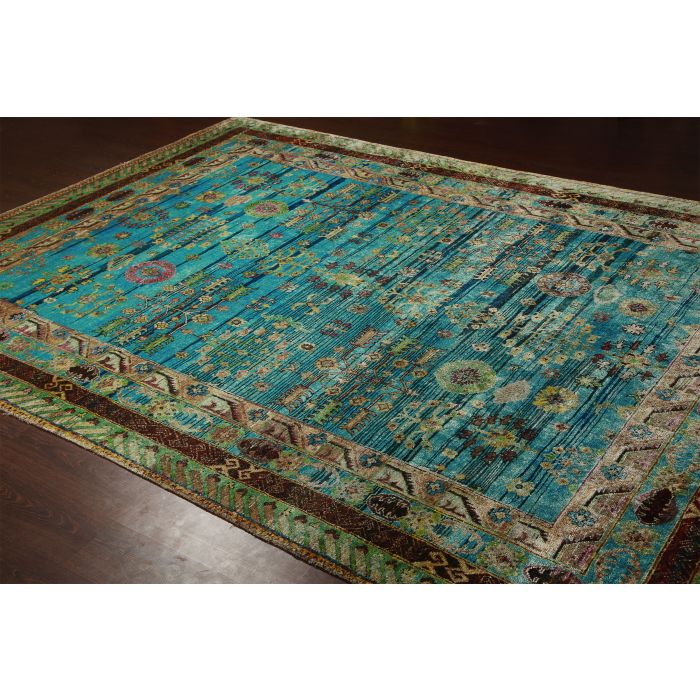 Rugsville Ikat Light Blue Sari Silk 30012 8x10 Rug
