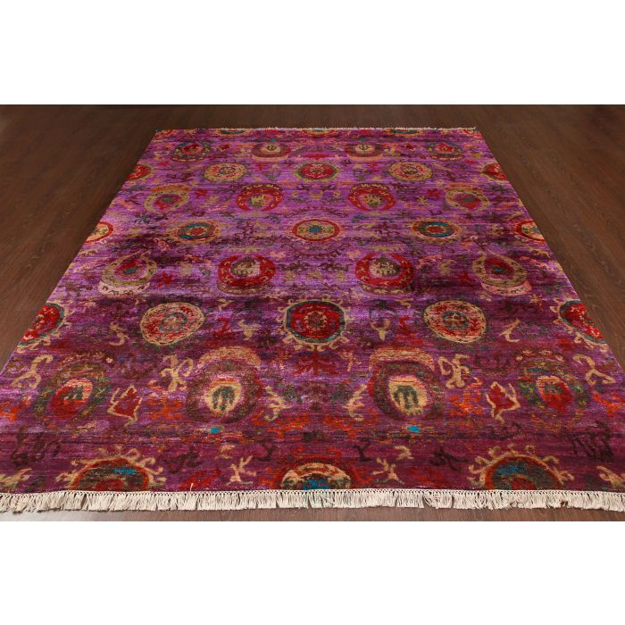 Rugsville Ikat Red & Rust Sari Silk 30013 8x10 Rug