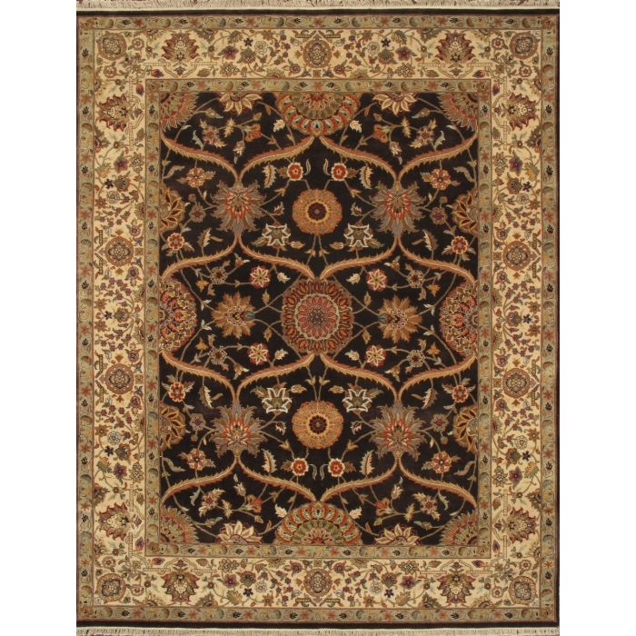Rugsville Mugal Handmade Chocolate Wool Carpet