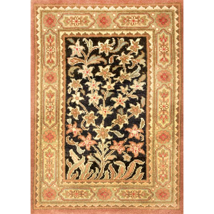 Rugsville Dynasty Black Green Wool Carpet 2' x 3' 