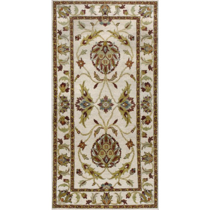 Rugsville Satin Persian Beige Floral Hand Knotted Wool Carpet 3' x 10' Runner