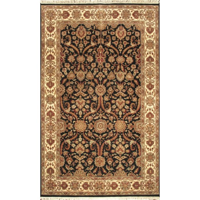 Rugsville Marta Traditional Black Ivory Floral Hand Knotted Wool Carpet 3' x 5'