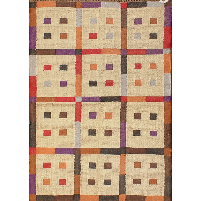 Rugsville Southwestern Flat Weave Patch Work Multi Handmade Wool Jute Rug 22082 4' x 6' 