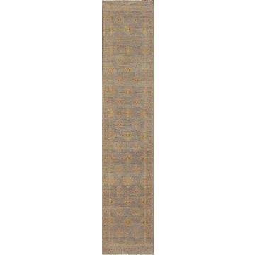 Rugsville Cerny Persian Floral Brown Hand Knotted Wool Carpet 2'6" x 12' Runner