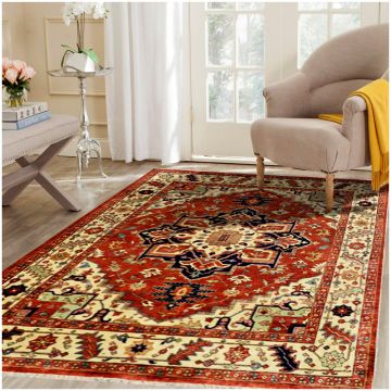 Rugsville Red Antique Serapi Vintage Art Wool Hand Knotted Carpet 70967