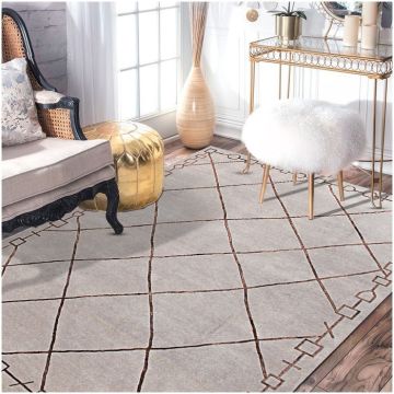 Rugsville Tibetan Beige Brown Hand Knotted Wool Carpet 6' x 9'