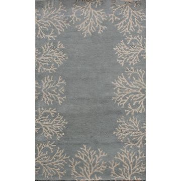 Rugsville Coral Bordered Handmade Blue Wool Carpet 8' x 10'