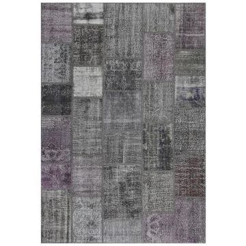 Rugsville Vintage Patchwork Overdyed Charcoal Wool Carpet 7' x 10'