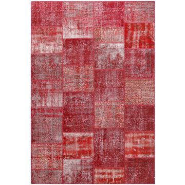 Rugsville Vintage Patchwork Overdyed Red Wool Carpet 6' x 9'