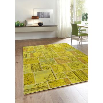 Rugsville Vintage Patchwork Overdyed Green Wool Carpet 7' x 10'