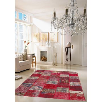 Rugsville Vintage Patchwork Overdyed Red Wool Carpet 7' x 10'