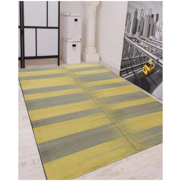 Rugsville Turkish Modern Yellow Fuschia Flatweave Wool Carpet 19069 6' x 9'