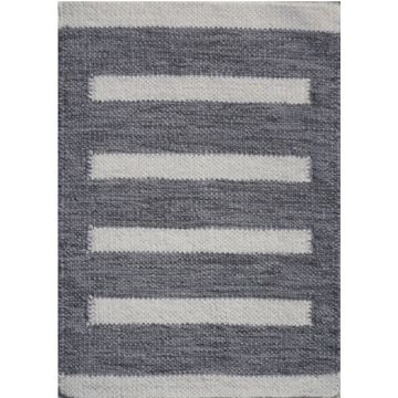 Rugsville Stripe Gray White Hand Made Wool Dhurrie Carpet