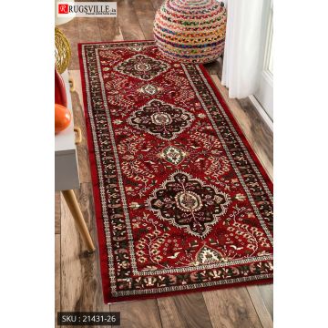 Rugsville Bakhita Kashmir Silk Hand knotted Red Carpet 2' x 6'