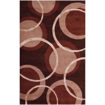 Rugsville Geometric Modern Circle Brown Rust Wool & Silk Carpet 5' x 8'