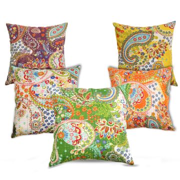 Rugsville Handwork Kantha Cushion Cover  Paisley 5 Pc Set