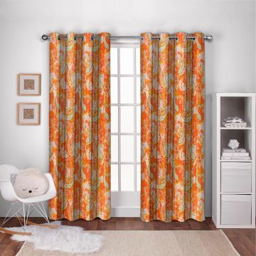Rugsville Cotton Paisley Orange Handmade Jaipur Kantha Quilted Curtain 7 Feet
