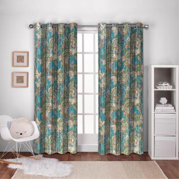 Rugsville Cotton Paisley Blue Handmade Jaipur Kantha Quilted Curtain 7 Feet