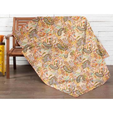 Rugsville Cotton Kantha Paisley Natural White Bedspread Handmade Kantha Quilt 90" X 108"