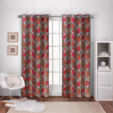 Rugsville Cotton Floral Gray Handmade Jaipur Kantha Quilted Curtain 7 Feet