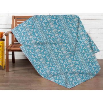Attaractive Blue Ikat Hand Block Print King Cotton Kantha Quilt 90" X 108"