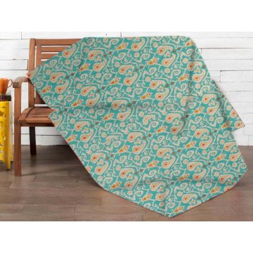 Rugsville Cotton Kantha Ikat Blue Bedspread Handmade Kantha Quilt 60" X 90"