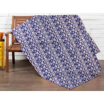 Beautiful Blue Ikat Hand Block Print King Cotton Kantha Quilt 90" X 108"