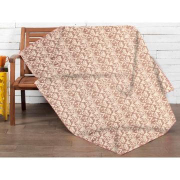 Light Brown Ikat Hand Block Print King Cotton Kantha Quilt 90" X 108"