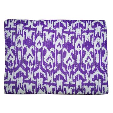 Rugsville Cotton Kantha Ikat Blue Bedspread Handmade Kantha Quilt 90" X 108"