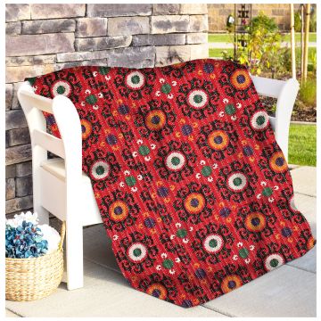 Rugsville Fine Cotton Suzani Red Bedspread Kantha Quilt 90" X 108" 