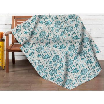 Rugsville Handmade Floral White Queen Cotton Kantha Quilt 60" X 90"