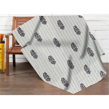 Rugsville Hand Block Print White Queen Cotton Kantha Quilt 60" X 90"