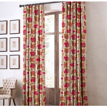 Rugsville Floral Kantha Cotton Cream 7 feet Eyelet Fruit Curtain