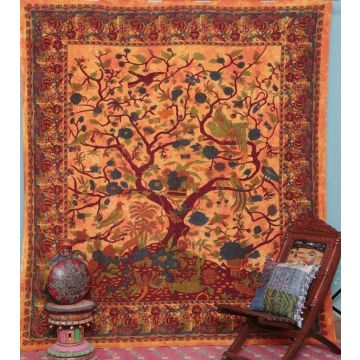 Rugsville Wall Hanging Mandala  Room Decoration Life of Tree Orange Tapestry 84 X 54 Inches