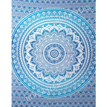 Rugsville Wall Hanging Mandala  Room Decoration Ombre Flower Blue Tapestry 84 X 54 Inches