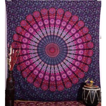 Rugsville Wall Hanging Mandala  Room Decoration Peacock Wing Lavender Tapestry 84 X 54 Inches